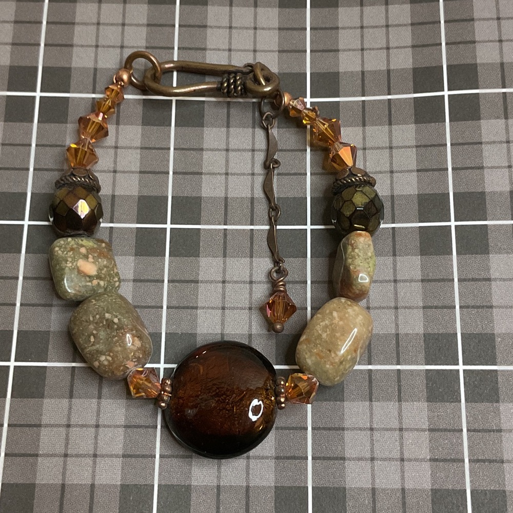 Handcrafted Brown and Amber Beaded Women's Bracelet Pulse DESIGN
